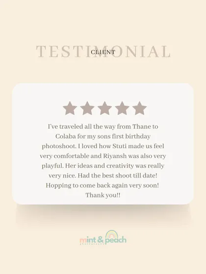 A glowing client testimonial from a first birthday photoshoot. Hearing that we've provided the "best shoot till date" is why I do what I do.