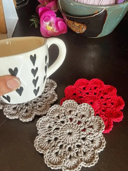 A cozy moment captured with a mug and my handmade mandala coasters. The different colors show how you can create a set that is uniquely yours.