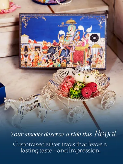 Your sweets deserve a royal ride. This customized silver tray, shaped like a horse-drawn carriage, is a whimsical yet regal way to present treats, leaving a lasting impression on your guests.