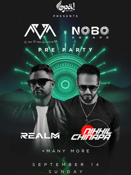 Another poster variation for the AVA x NOBO pre-party, emphasizing the B2B nature of the performance.