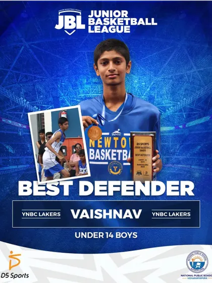 Vaishnav of the YNBC Lakers is the U14 Boys Best Defender. His relentless effort on the defensive end made a huge impact for his team.