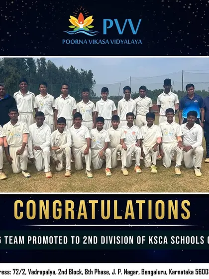 A moment of pride as our PVV U16 Team is promoted to the 2nd Division of KSCA Schools Cricket, a testament to their excellent performance.