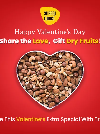 This Valentine's Day, share the love by gifting dry fruits. This heart-shaped arrangement of mixed nuts is a special treat that is both tasty and healthy.