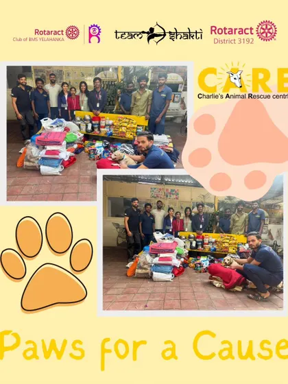 A huge thank you to the Rotaract Club of BMS Yelahanka for their "Paws for a Cause" donation drive. Their contribution of food, bedding, and other crucial items is a great help to our shelter.