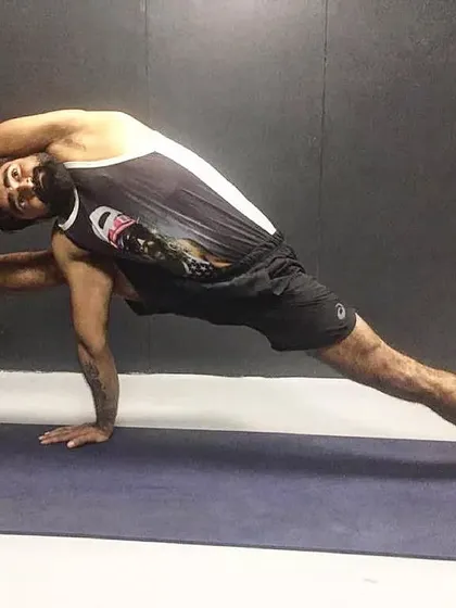 I can't always control what happens outside, but I can control what goes on inside. This advanced yoga pose, a variation of Visvamitrasana, requires immense flexibility, strength, and focus, embodying the connection of mind and body.