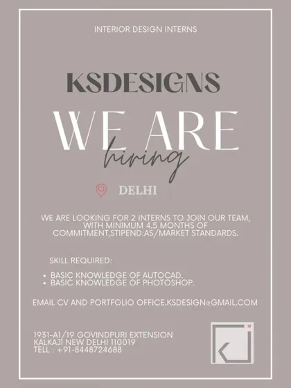 Finding the right internship is crucial for students. I connect them with valuable opportunities like this Interior Design Intern role at KS Designs in New Delhi, which clearly lists required skills like AutoCAD and Photoshop.