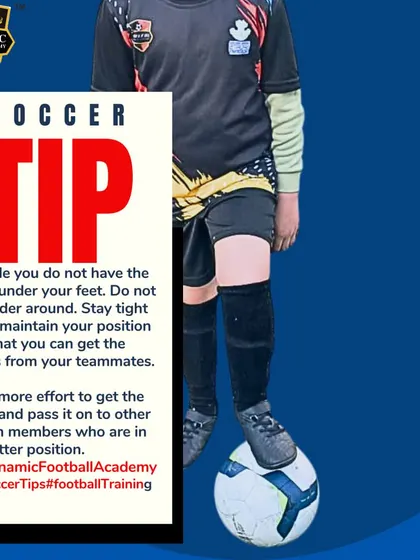 A soccer tip graphic about maintaining position off the ball.