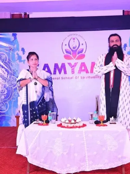 We are on stage during our Puri Yatra. This image, a duplicate of ID 57 from the In-Person cluster, also fits here as it documents a key moment from our spiritual journey events.