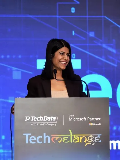 On stage at Tech Melange 2023, a key networking event by Microsoft and Tech Data for software vendors. My role was to keep the agenda moving and the audience engaged throughout the day.