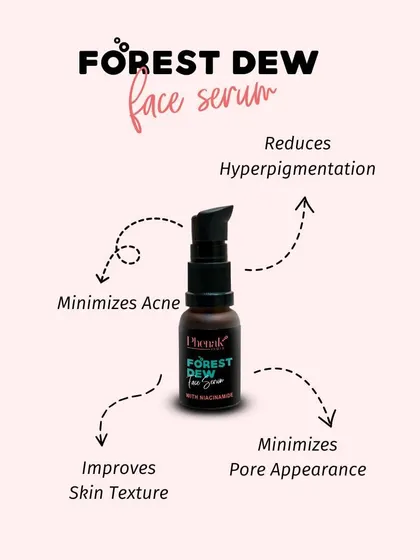 My Forest Dew Face Serum is your secret weapon for flawless skin. It works to minimize the appearance of pores, reduce hyperpigmentation, improve skin texture, and minimize acne for a smooth, even-toned complexion.