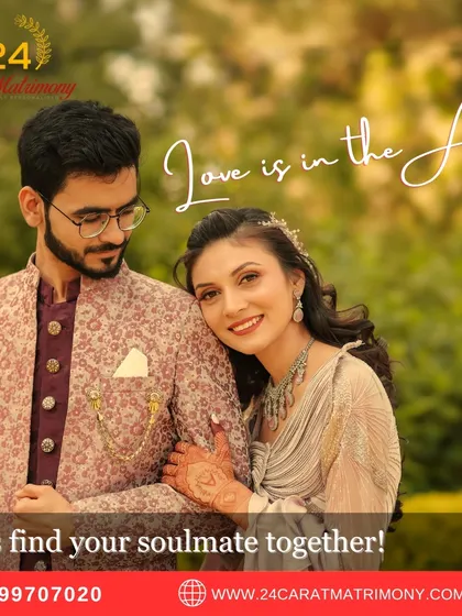Love is in the air! Let's find your soulmate together. A sweet, romantic photo of a couple in a garden, ready to start their life's journey.