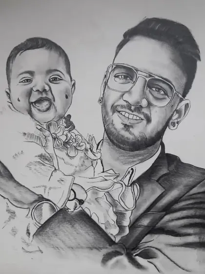 The bond between a father and his child is special, and I aimed to capture that here in this A3 size graphite sketch. These kinds of portraits are about preserving a feeling, not just an image.