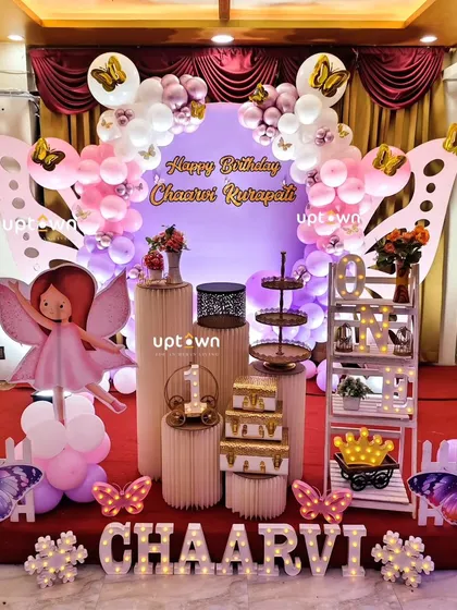 Another view of the complete setup for the fairy and butterfly theme.