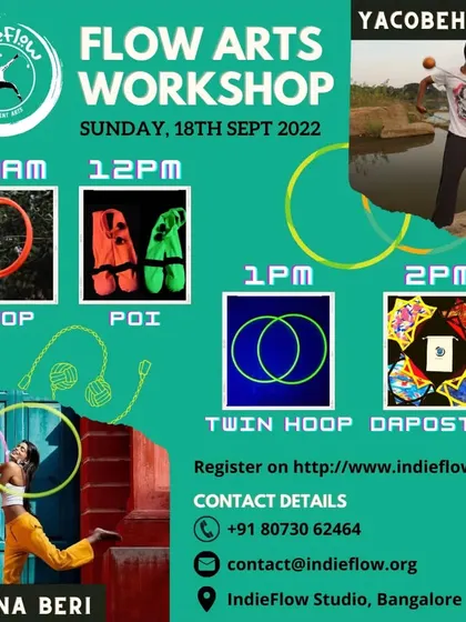 An announcement for an in person workshop at our studio. I'll be teaching Hula Hoop and Twin Hoop, while my partner Yacobeh will handle Poi and DapoStar.
