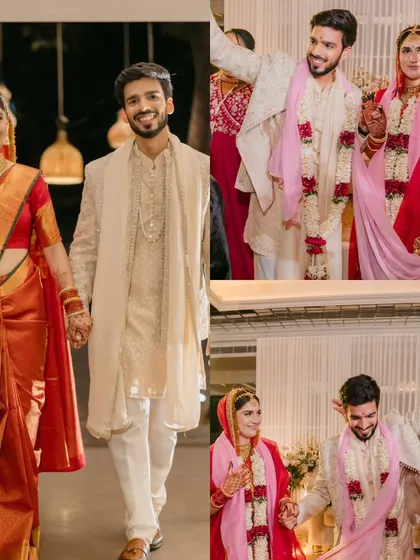 A diptych showing the couple's entrance as husband and wife. Their happy and triumphant expressions are perfectly captured.