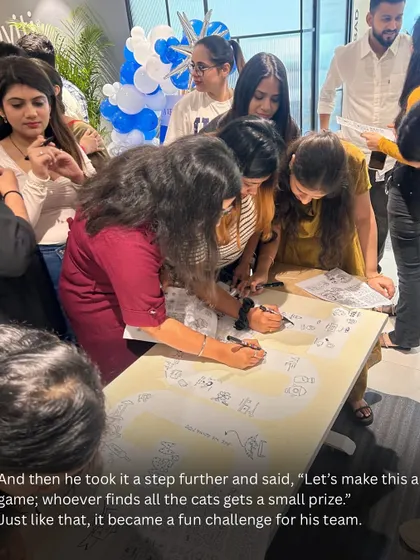 The cat-doodling idea evolved into a fun challenge for the team: "whoever finds all the cats gets a small prize." It’s amazing how creativity can lead to spontaneous fun.