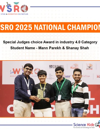 Well done to Mann Parekh and Shanay Shah for earning the Special Judge's Choice Award in the Industry 4.0 Category at the WSRO 2025 National Championship. Their project showcased a deep understanding of future technologies.