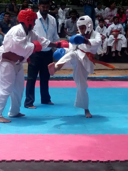 Action from a local Kyokushin tournament. I often serve as a referee, ensuring fights are conducted with respect and adherence to the rules of full-contact karate.
