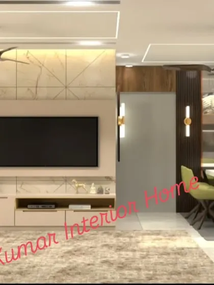 A living and dining space that balances modern design with traditional elements like the CNC-cut bar unit. The color palette is neutral with pops of green.