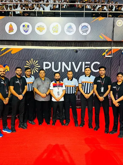 A group photo with the officials and organizers at an INBL game. It takes a dedicated team on and off the court to make these professional events happen.