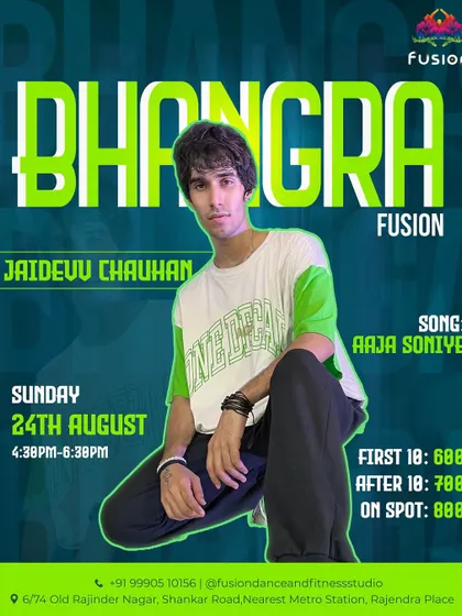 Workshop alert. Join Jaidevv for a special Bhangra Fusion workshop on the song 'Aaja Soniye'. These sessions are perfect for diving deep into a single choreography.
