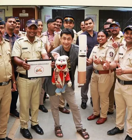 The full team of police officers posing with us during the anti-tobacco drive. It's great to see our uniformed forces supporting such causes.