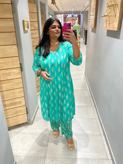 My look for Day 2 of the styling event. This aqua ikat print from Global Desi is a great example of comfortable yet chic ethnic wear, perfect for a variety of occasions.