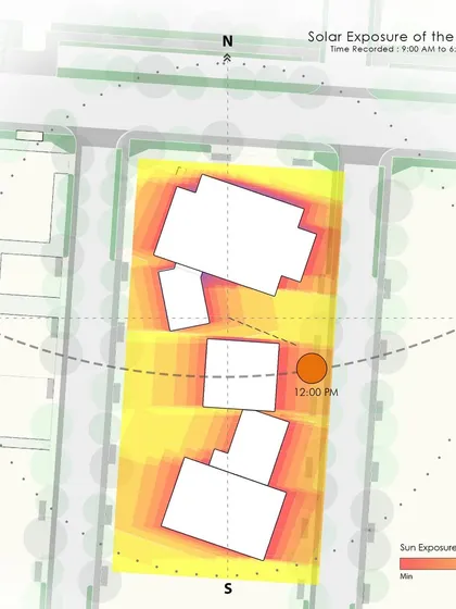 A solar analysis diagram for our Godrej marketing office project. This helps us design effective shading strategies to keep the building cool in a challenging climate.