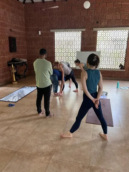 There was so much learning in our last adjustment workshop that we plan to offer a longer version. Here, teachers practice adjusting a forward fold, a common area where students need guidance.