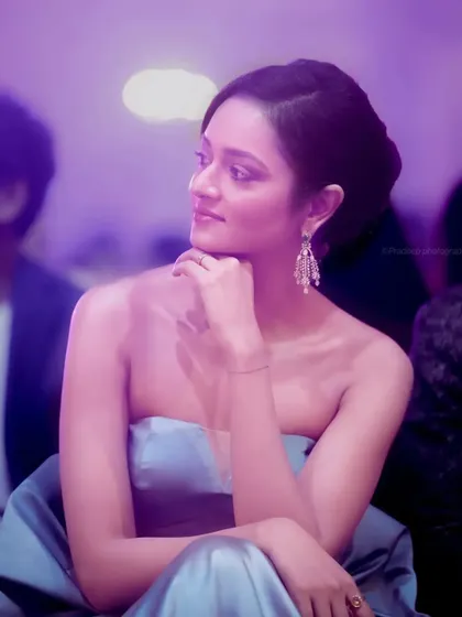 Another candid portrait of actress Shanvi Srivastava, capturing a thoughtful moment. The lighting and composition create a gentle and elegant mood.