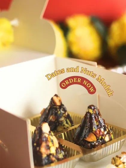 A close-up of our delicious and healthy Date and Nut Modaks. They are a perfect blend of tradition and health for your festive celebrations.