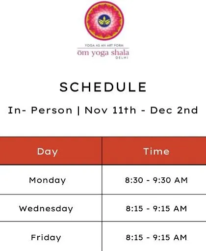 The detailed schedule for my hybrid November-December classes, showing both in-person and online options. This allows for maximum flexibility in your practice.