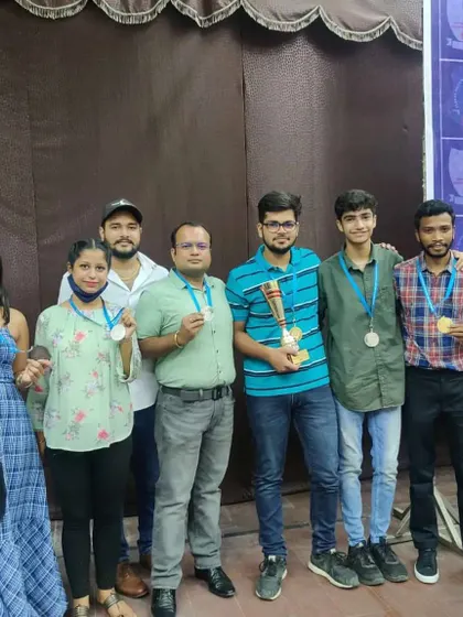 Another group of our academy's shooting stars with their well-earned medals and trophies from the district-level competition within the championship.