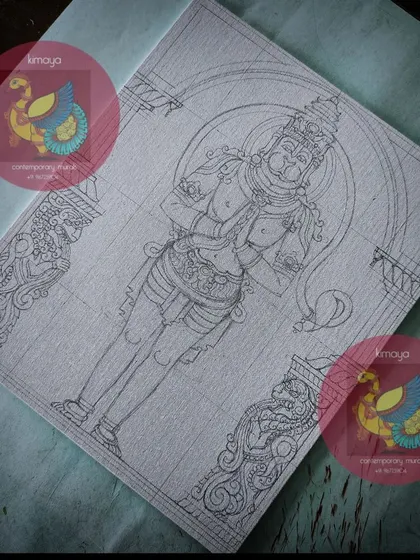 Another view of the full pencil sketch for the Hanuman painting.