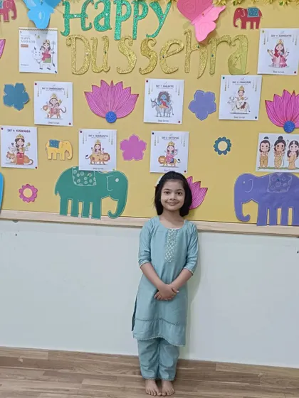 Dressed in lovely traditional wear for our Dussehra celebration. We teach children the story of the festival, celebrating the victory of good over evil.