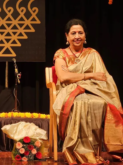 A portrait taken during the arangetram, where I was invited as the chief guest. It's a moment of pride and joy to see the tradition of Carnatic music being carried forward so beautifully.