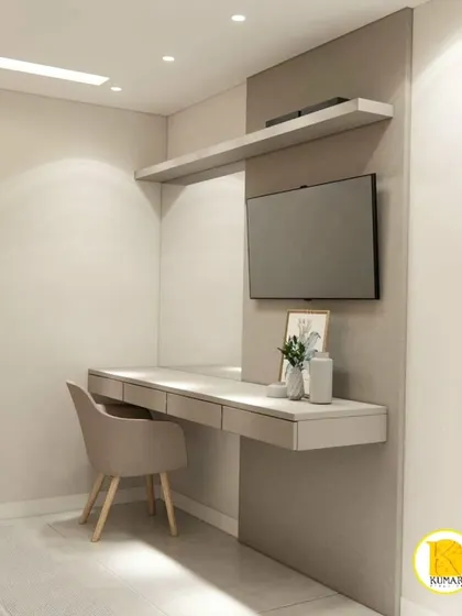 A minimalist floating desk and shelf, perfect for a small bedroom or study nook.