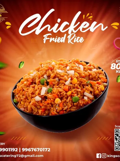 Our Chicken Fried Rice is a classic comfort food. We stir-fry rice with chicken, vegetables, and sauces to create a simple yet delicious meal, available to order by the kilogram.