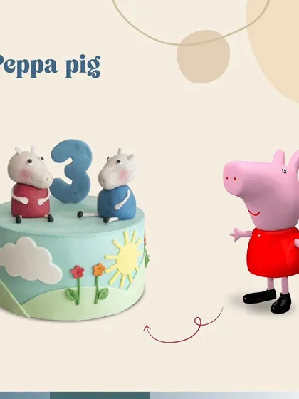 A simple and sweet Peppa Pig cake, perfect for a third birthday party with its bright, cheerful colors and characters.