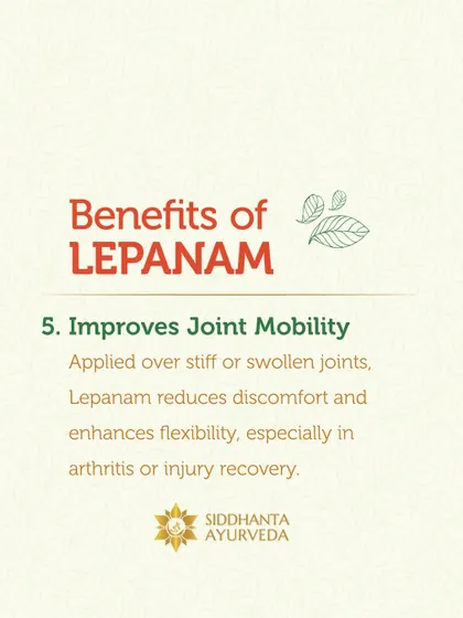 By reducing discomfort and swelling, Lepanam improves joint mobility. It is particularly effective for stiff joints associated with arthritis or during recovery from an injury.