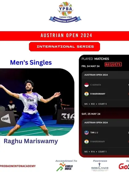 Our senior player Raghu Mariswamy in action during the Austrian Open 2024, an International Series tournament, showcasing our presence on the European circuit.