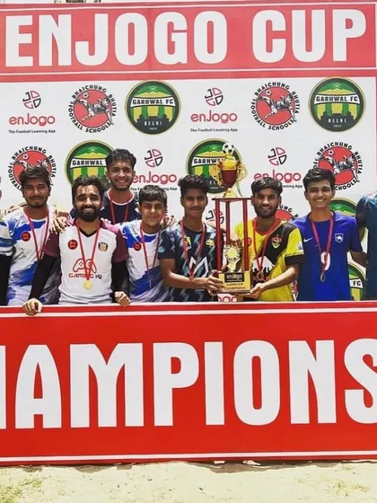Noida City Academy celebrating as champions of the Enjogo Cup. We set the trend by winning the inaugural edition of the tournament.