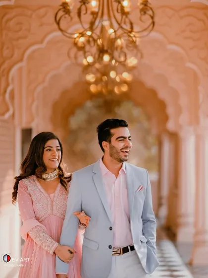A happy, walking shot of the couple. The makeup is designed to look perfect from all angles and in motion.