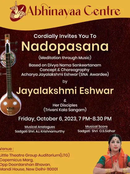 The announcement for 'Nadopasana', a production based on Divya Nama Sankeertanam, or meditation through music. The choreography traces a devotee's spiritual journey through songs dating back to the 14th century.