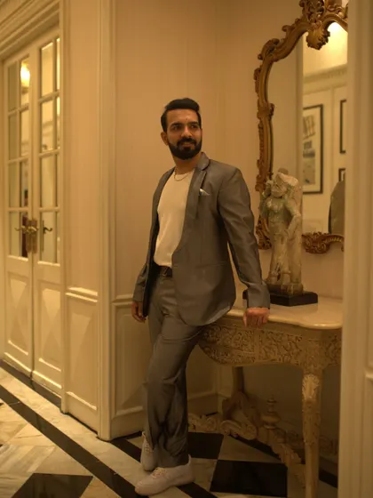 Unleashing the beatmaker within. A few shots in a classic grey suit before a gig at the iconic Taj Mahal Palace.
