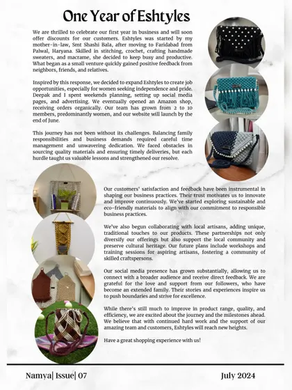 Celebrating one year of Eshtyles! This article in Namya Magazine tells the story of how our small home venture grew.