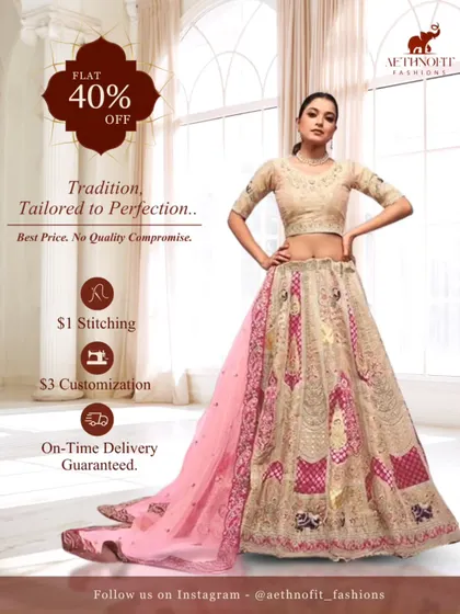 Your dream lehenga is just a click away. This ivory piece is for the modern muse who believes less is more, with delicate embroidery for a look of subtle grandeur.