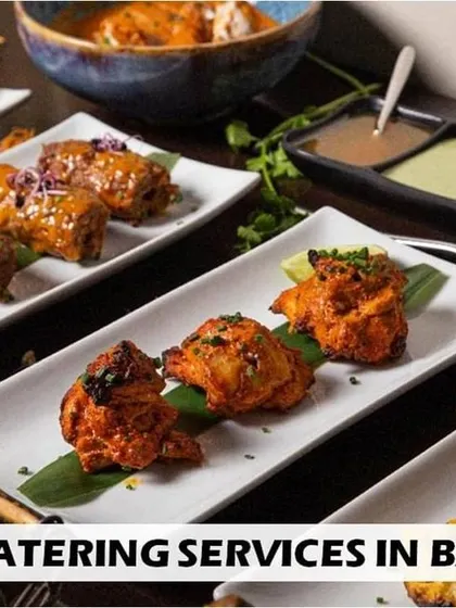 Specializing in exquisite non-veg catering services in Bangalore. This image showcases some of our beautifully plated kebab starters.