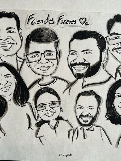 Nothing beats the energy of a big group of friends. This "Friends Forever" piece was so much fun to draw, capturing all the different personalities in one frame.