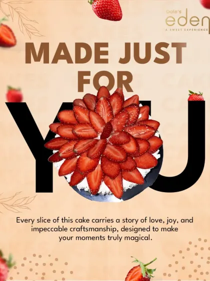 Made just for you. This strawberry cake, with fresh strawberries arranged like a flower, is a story of love, joy, and impeccable craftsmanship.